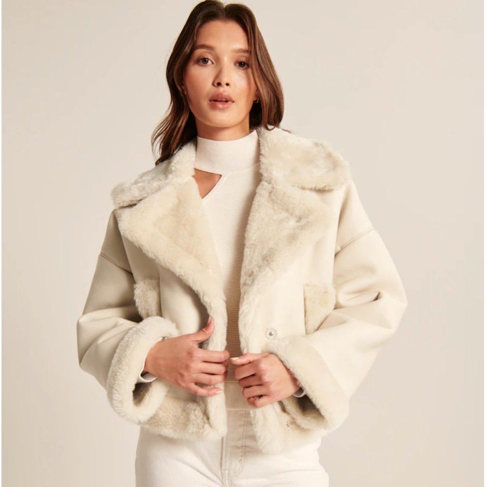 Abercrombie & Fitch Vegan Leather Jacket in White